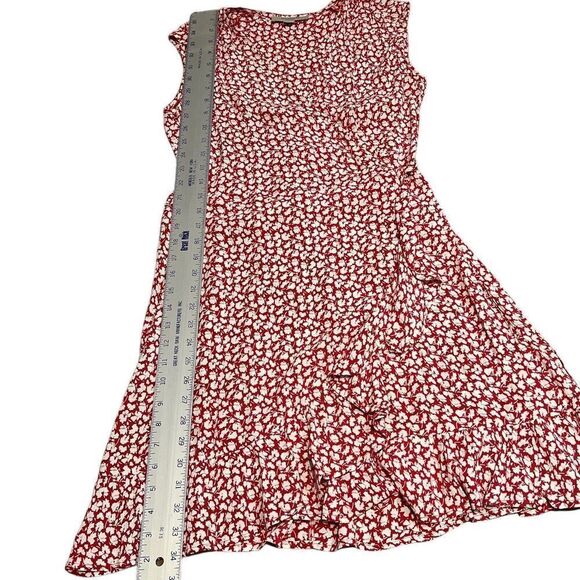 All Saints Dress Women’s Medium Red Floral Krystal True Wrap Mini Ruffle V Neck - Picture 4 of 12
